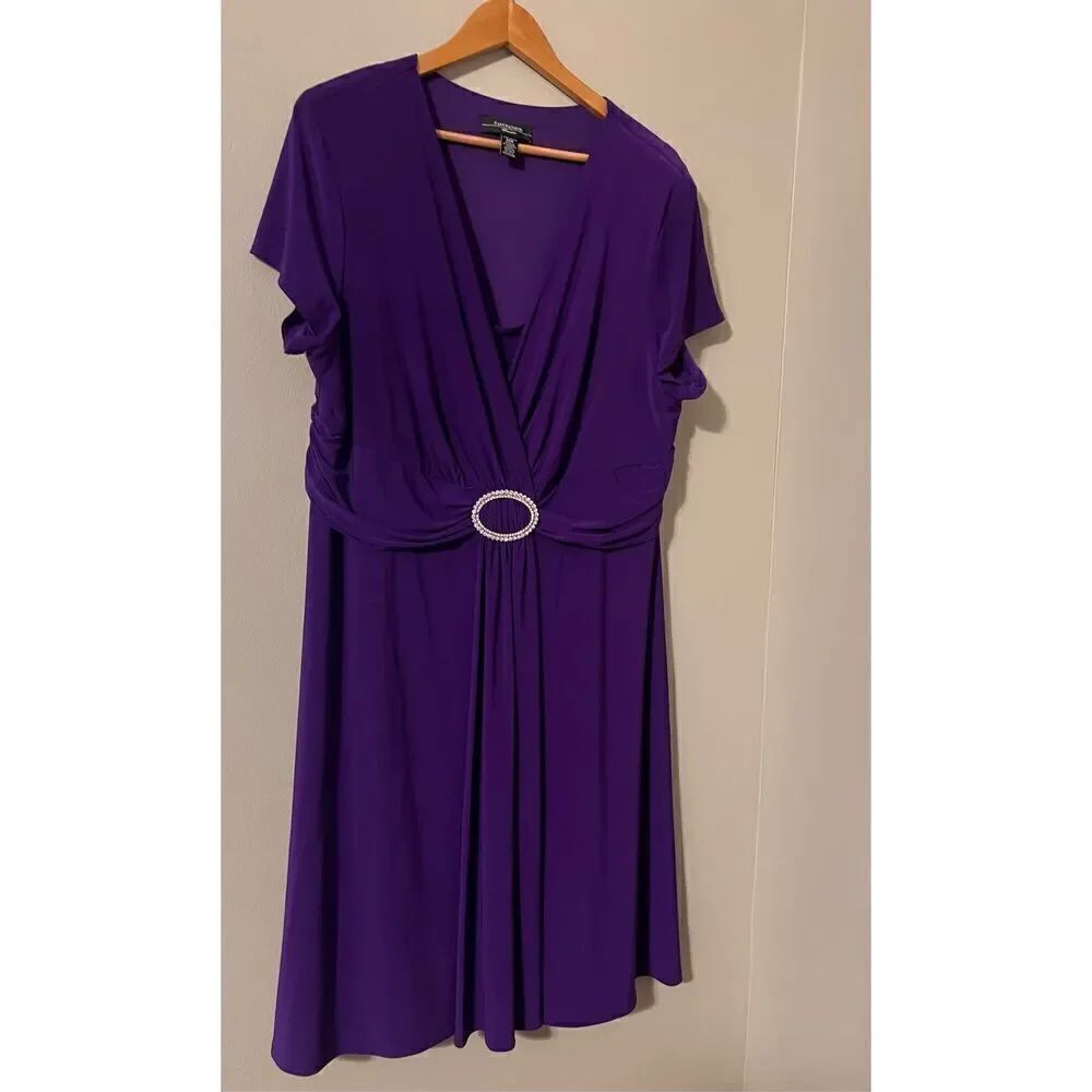 R&M Richards Women's 20W Faux Wrap Cocktail Dress Royal Purple Semi Formal Party - Picture 5 of 11